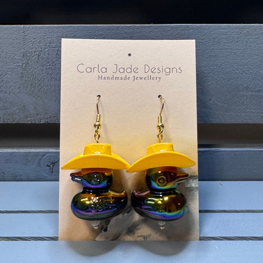 Cowboy Duck Earrings - Yellow & Black