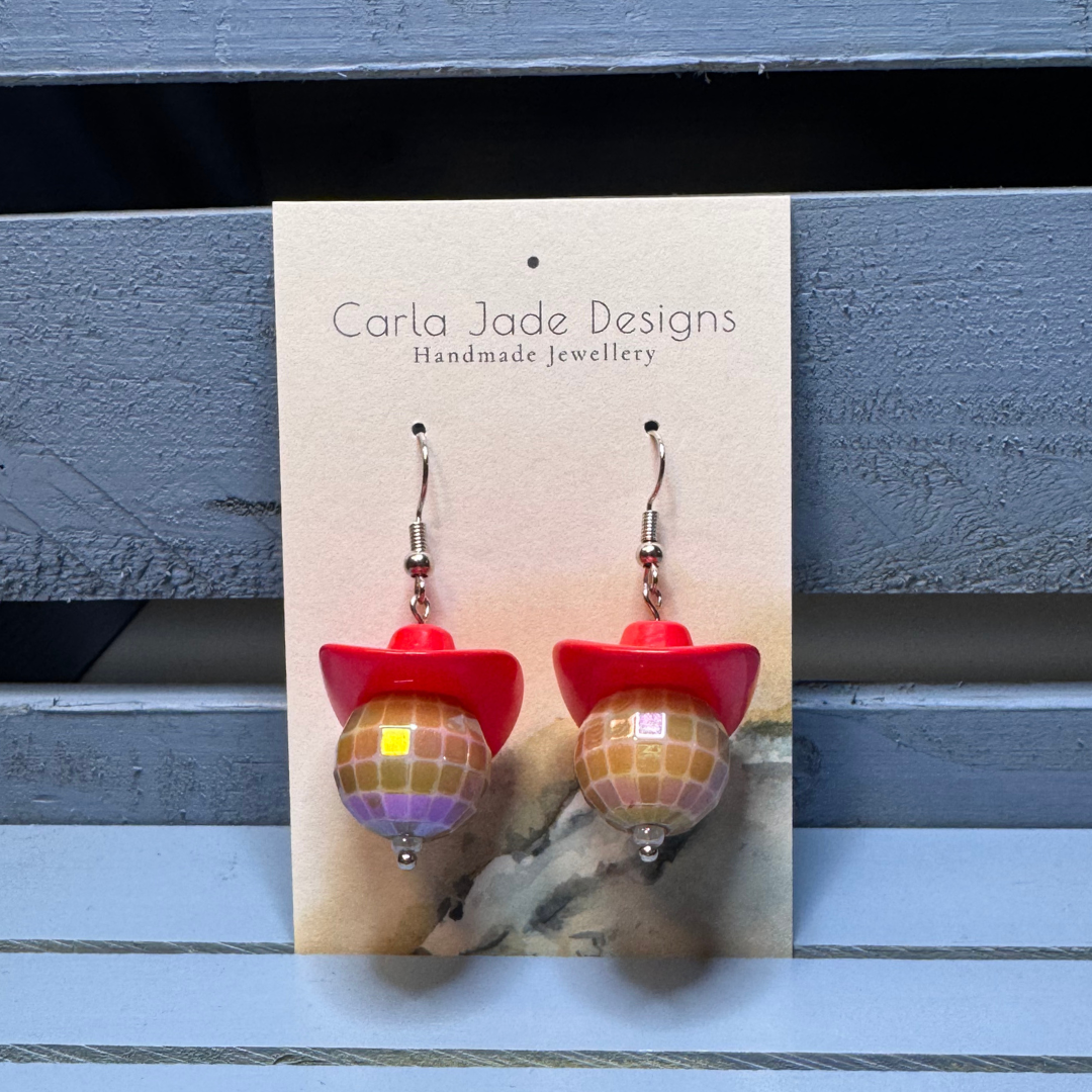 Disco Cowboy Earrings - Red & Brown
