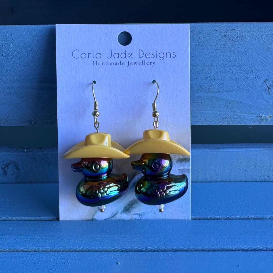 Cowboy Duck Earrings - Yellow & Black