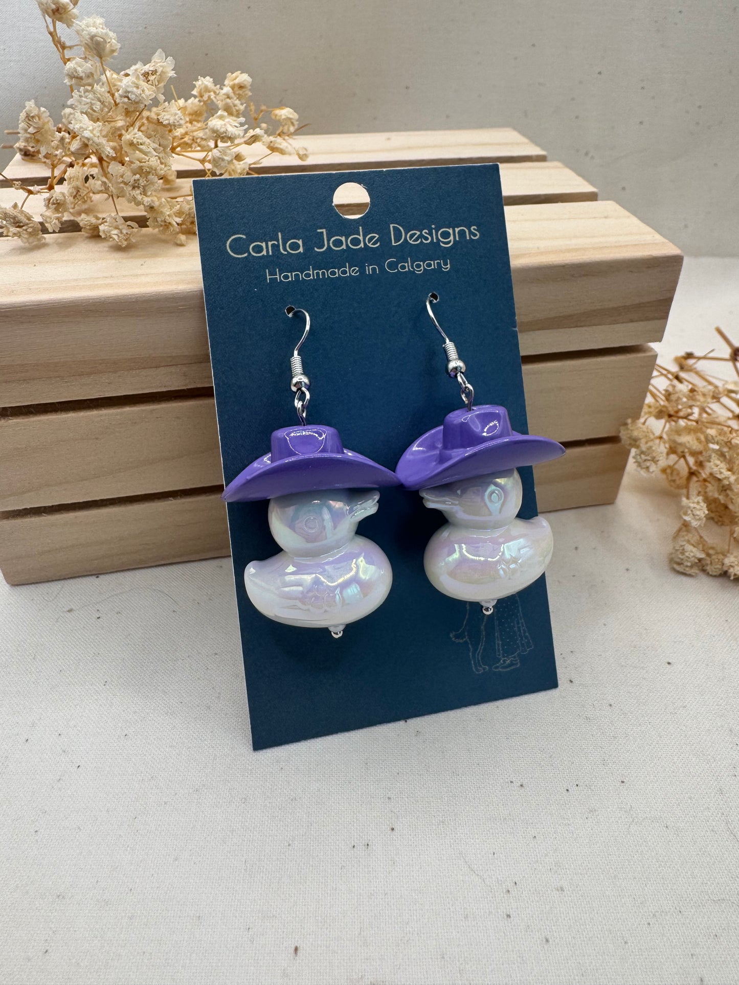 Howdy Duck Earrings - Purple & White