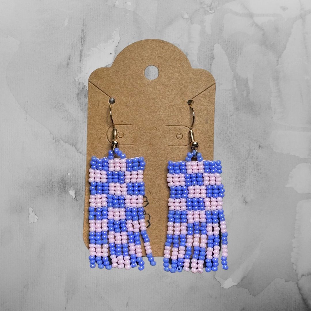 Checkered Earrings - Pink & Purple