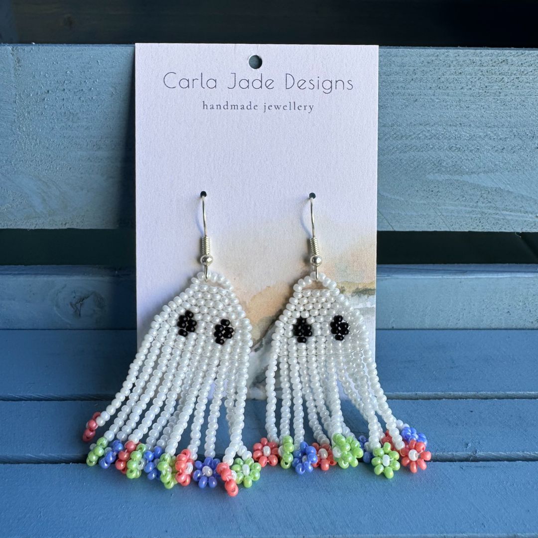 Ghost Earrings - Green, Orange and Purple