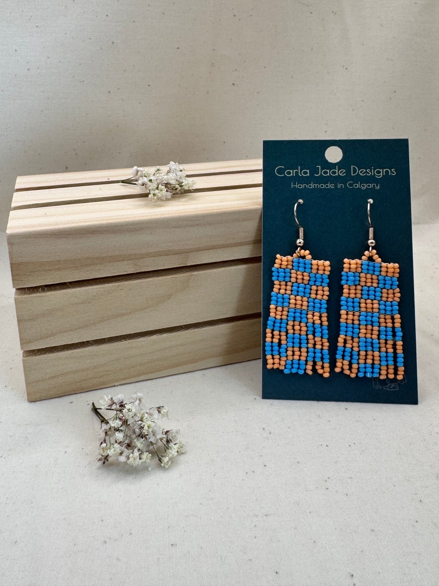 Checkered Earrings - Blue & Orange