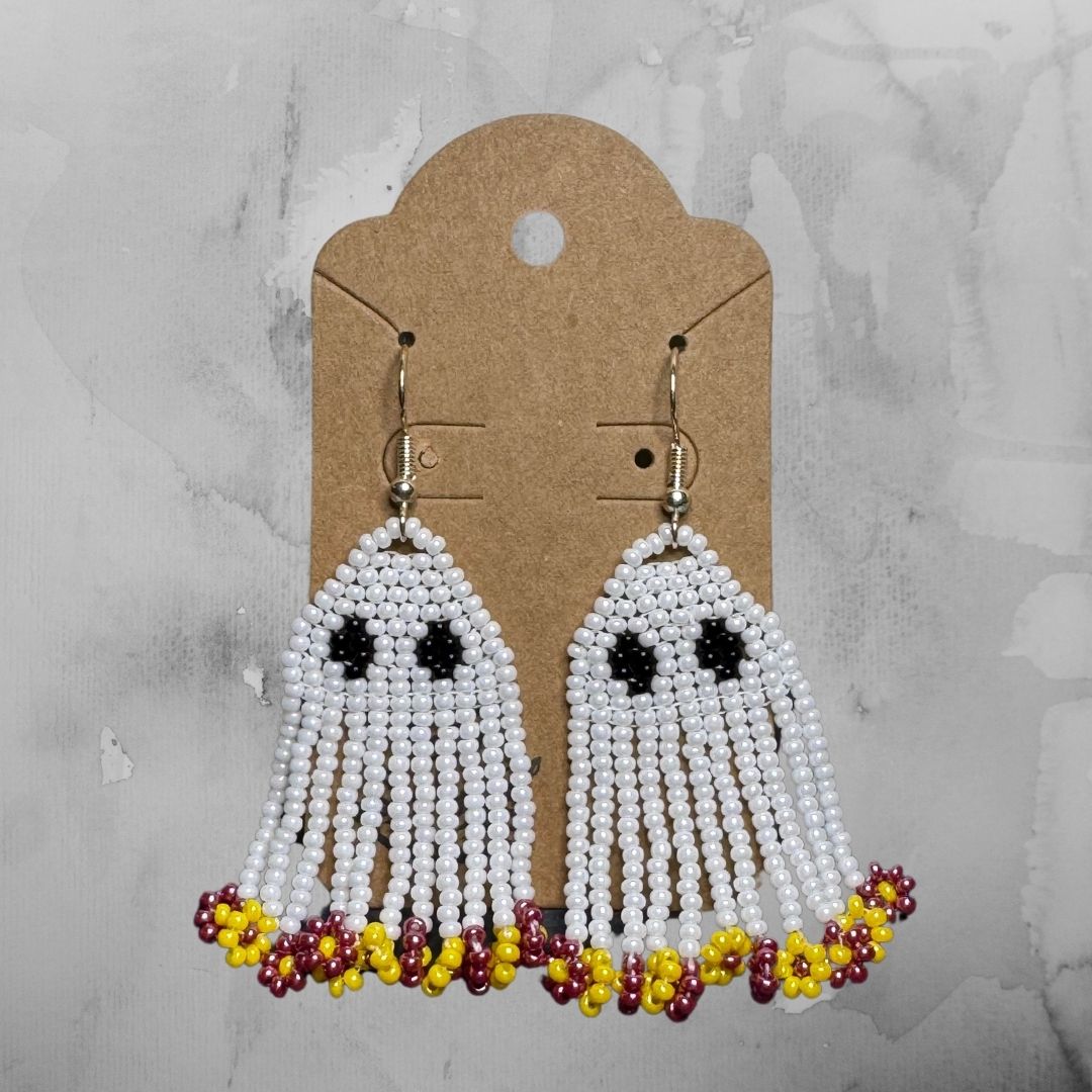 Ghost Earrings - Maroon and Yellow