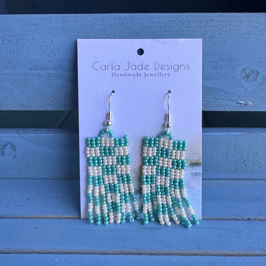 Checkered Earrings - Turquoise & Cream