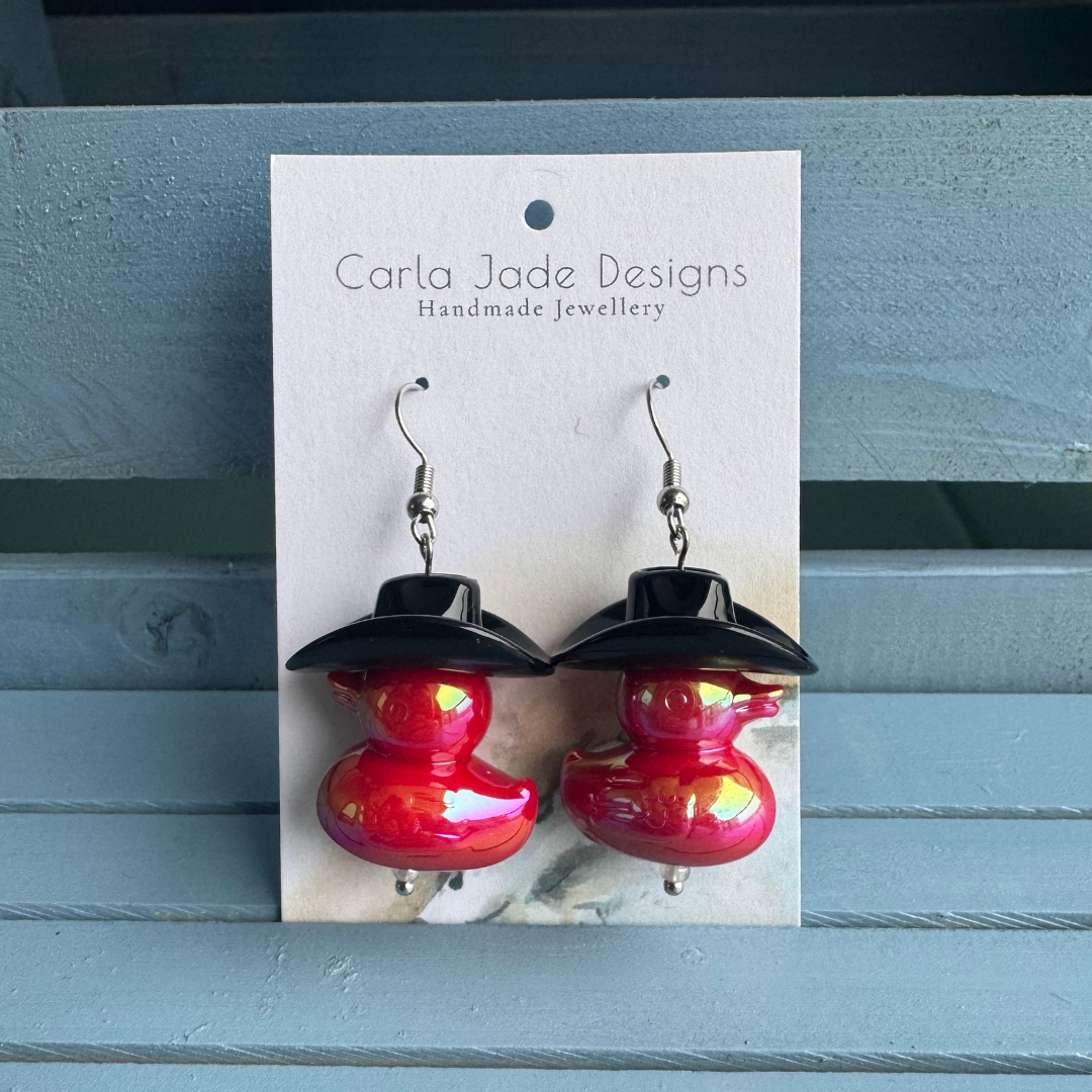 Cowboy Duck Earrings - Black & Red