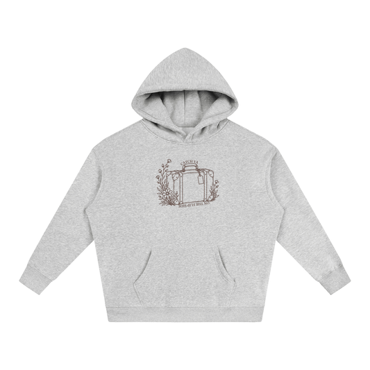 Catch Ya on the Flip Side unisex oversized hoodie with espresso artwork in Flower Gray – product view