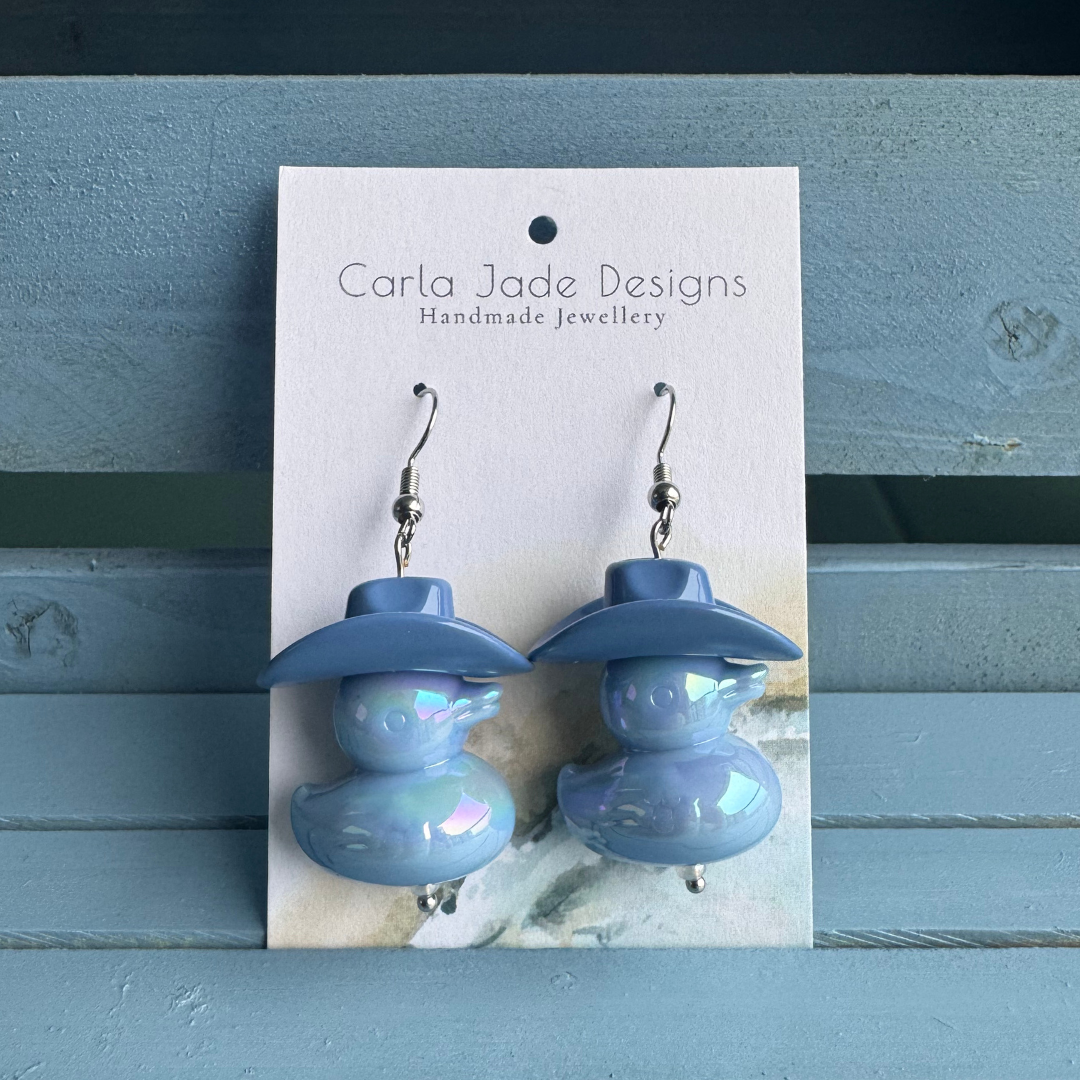 Cowboy Duck Earrings - Blue