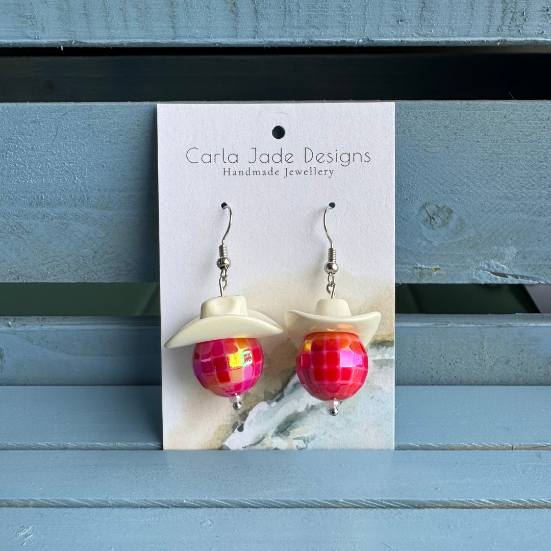Disco Cowboy Earrings - Red & White