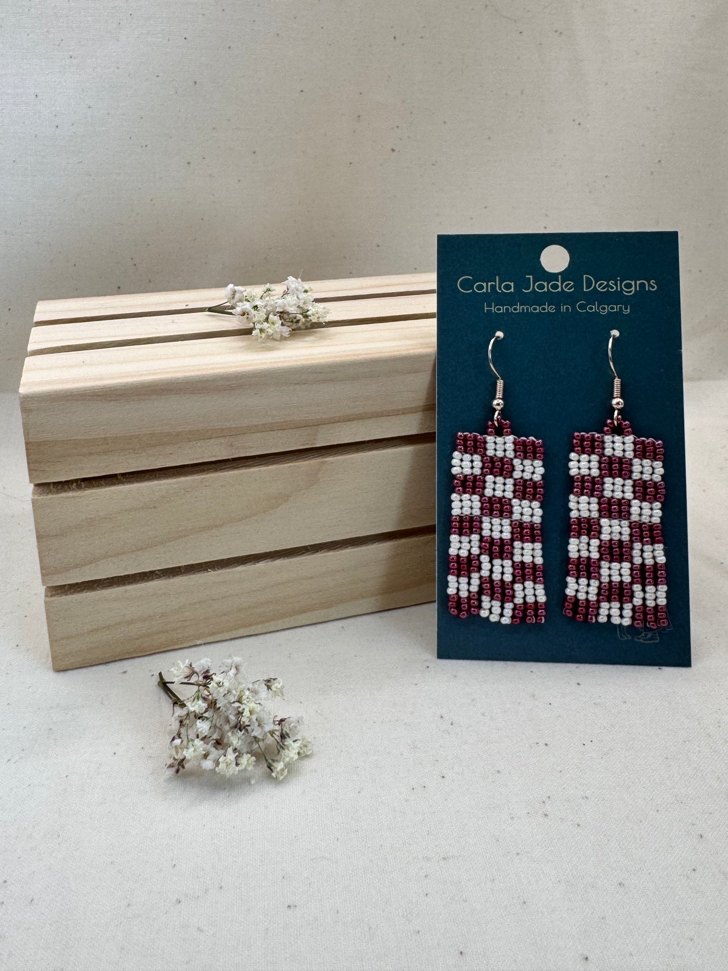 Checkered Earrings - Maroon and Cream