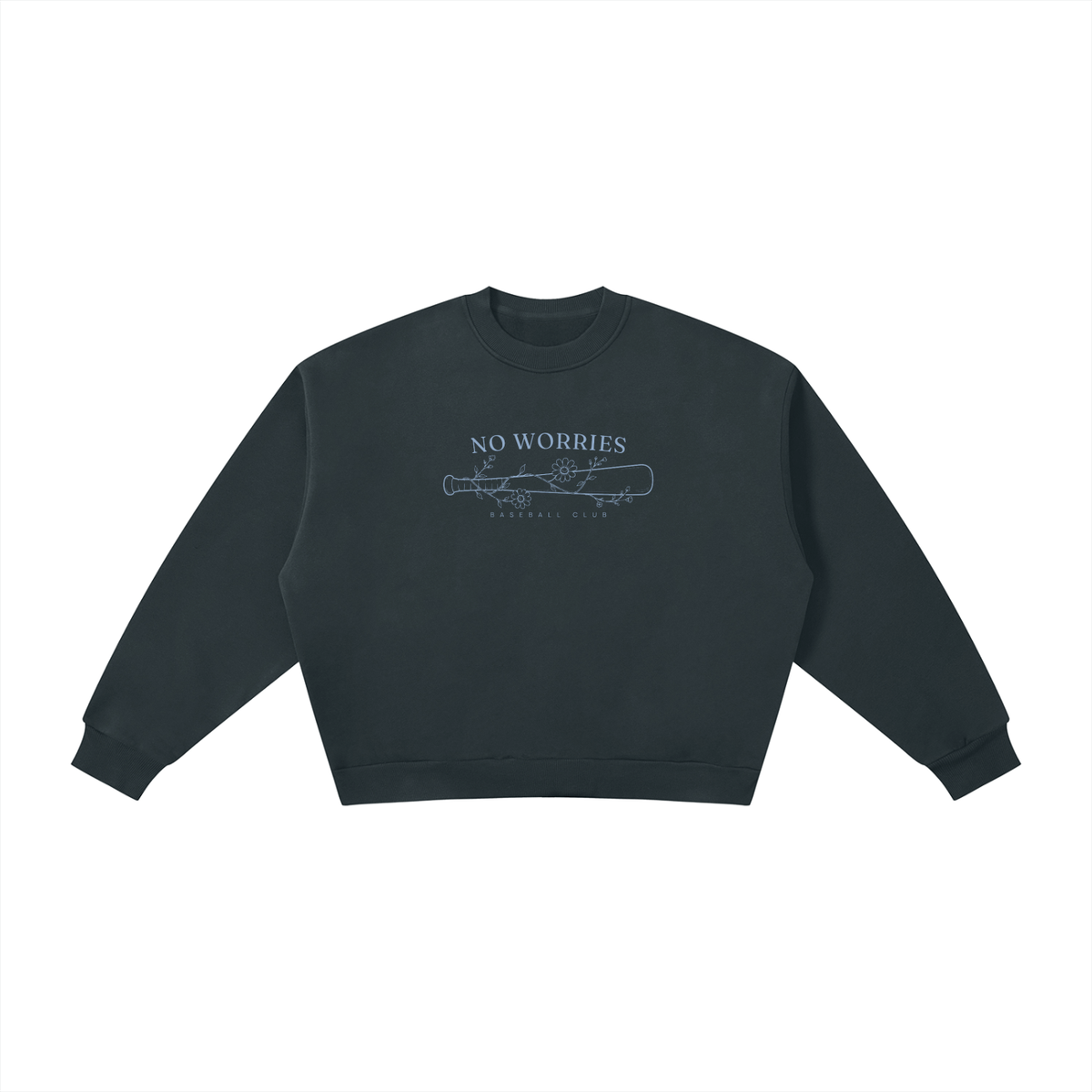 No Worries Baseball Club | Ladies’ Oversized Crewneck | Powder Blue