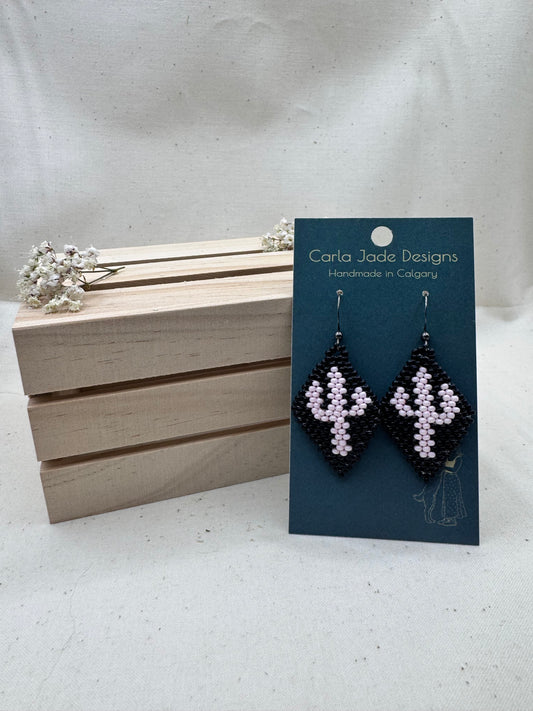 Cactus Earrings - Pink & Black