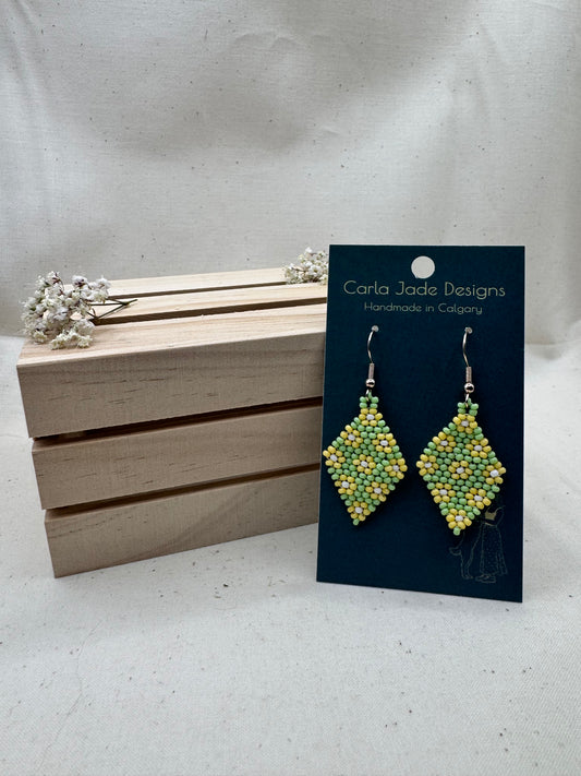 Flower Diamond Earrings - Yellow and Green