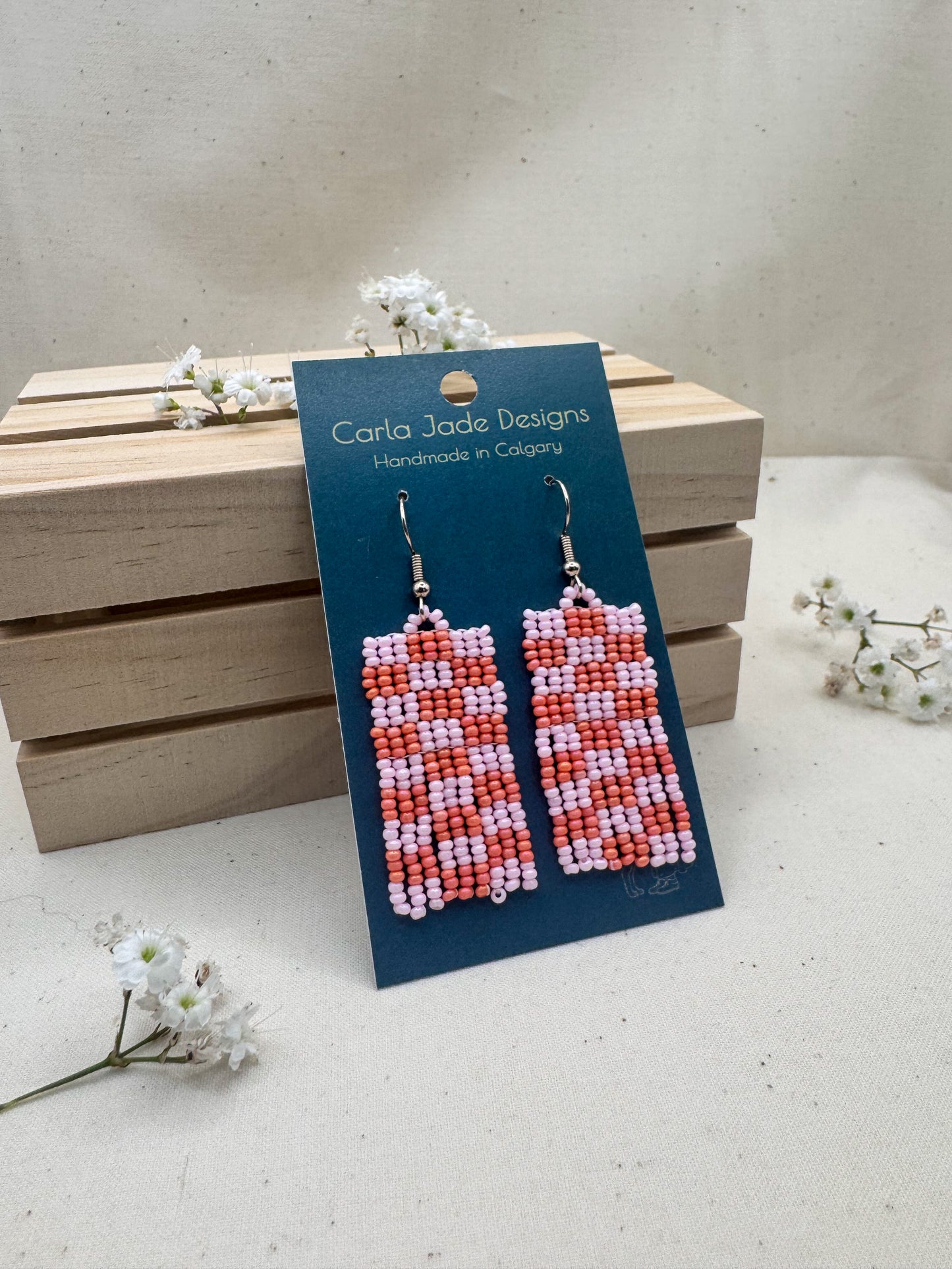 Checkered Earrings - Peach Picnic