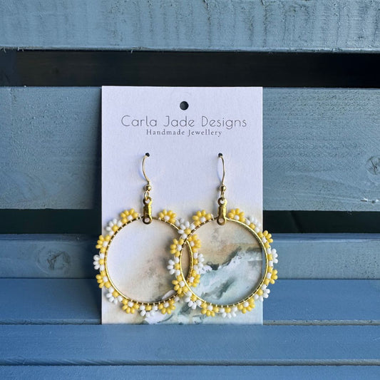 Flower Hoop Earrings - Yellow & White (alternating)