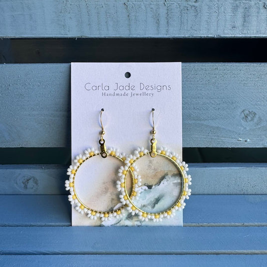 Flower Hoop Earrings - Yellow & White