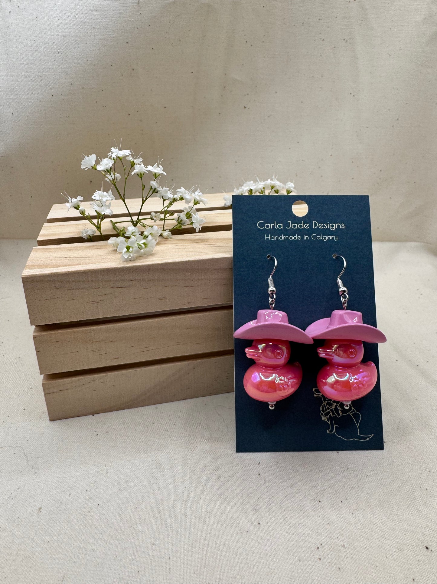 Howdy Duck Earrings - Pink