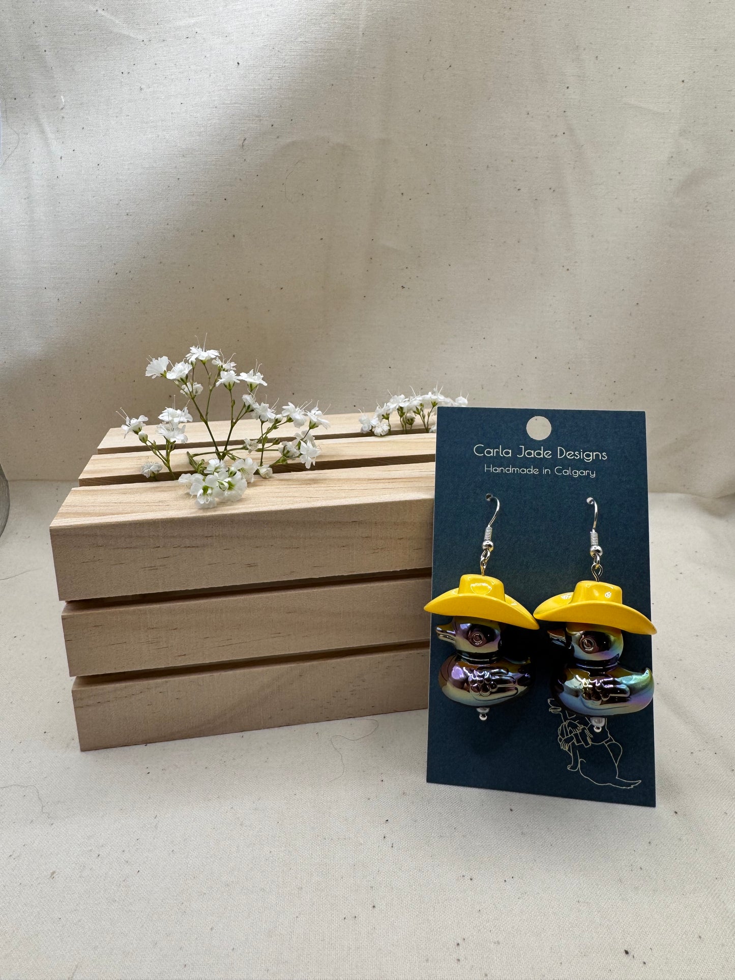Howdy Duck Earrings - Yellow and Brown