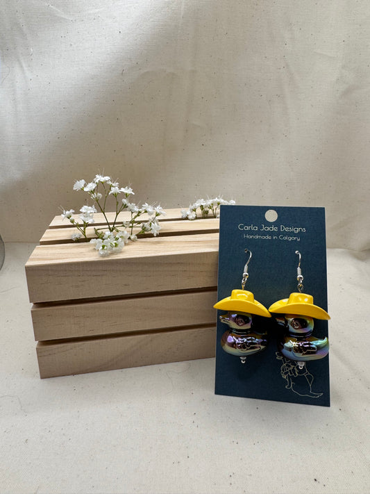 Howdy Duck Earrings - Yellow and Brown