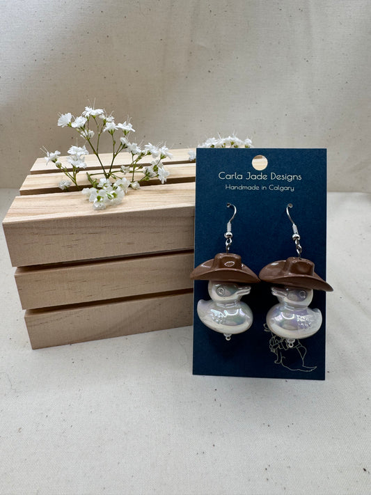 Howdy Duck Earrings - Brown & White