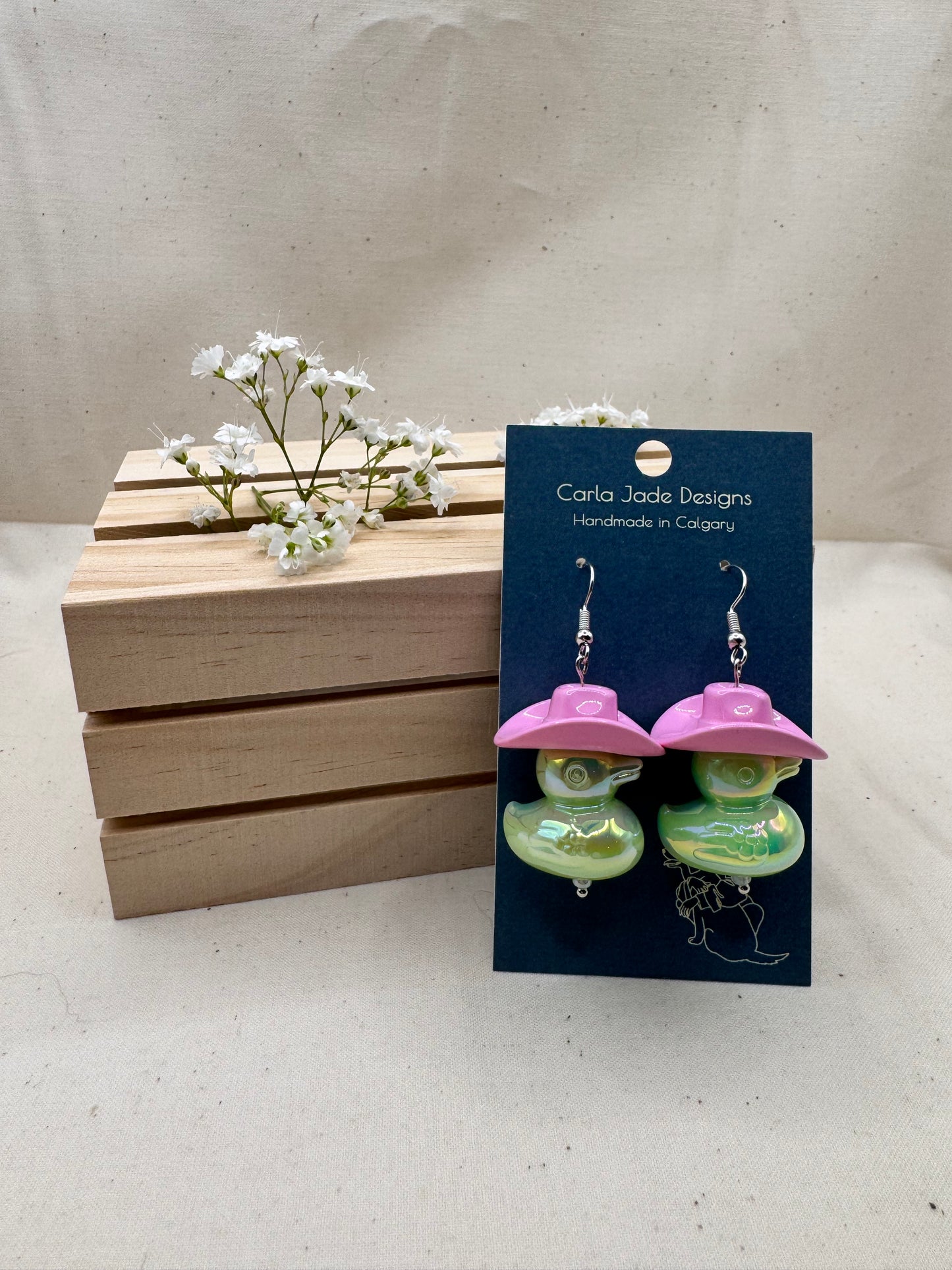 Howdy Duck Earrings - Pink & Green