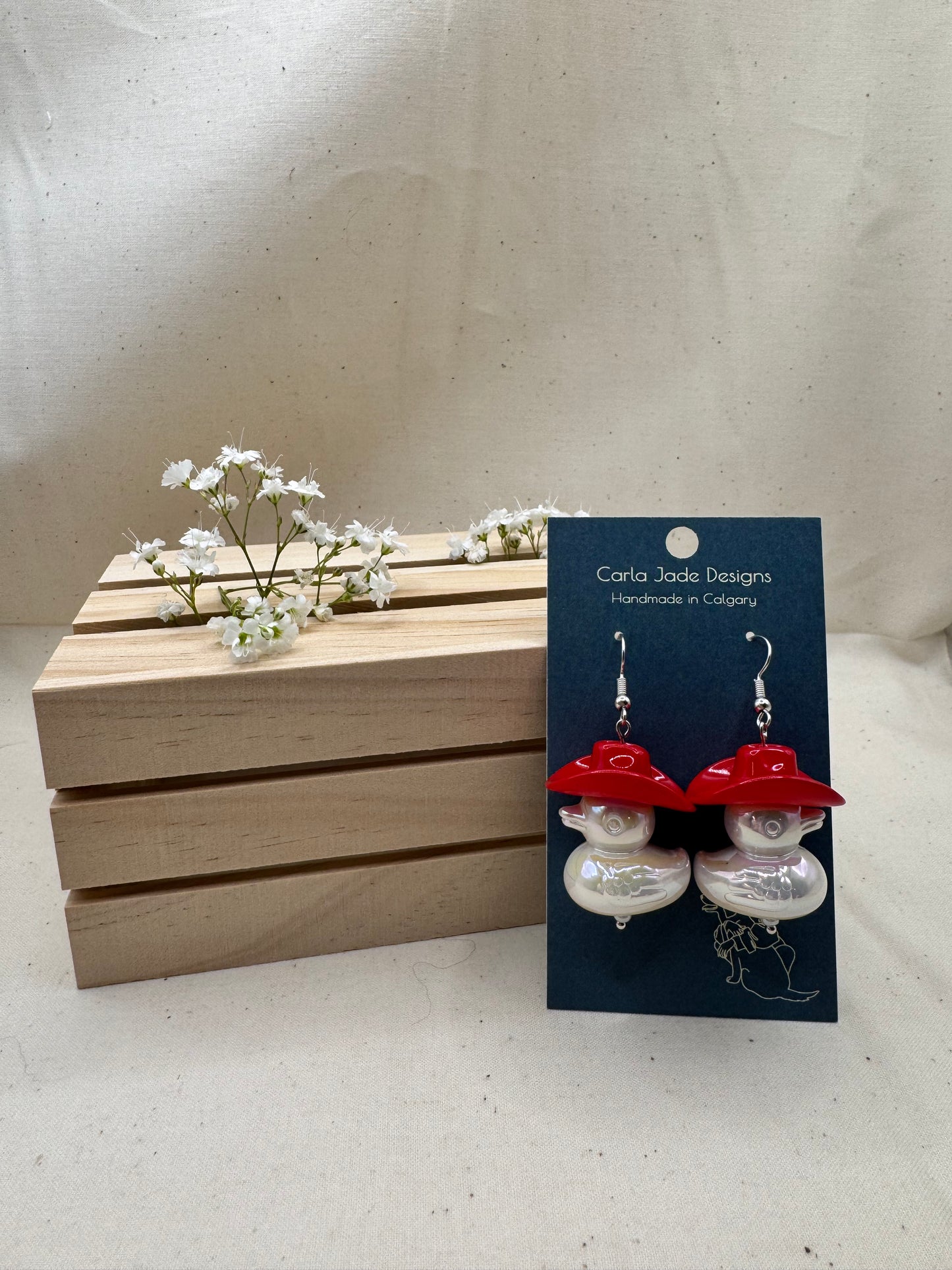 Howdy Duck Earrings - Red & White