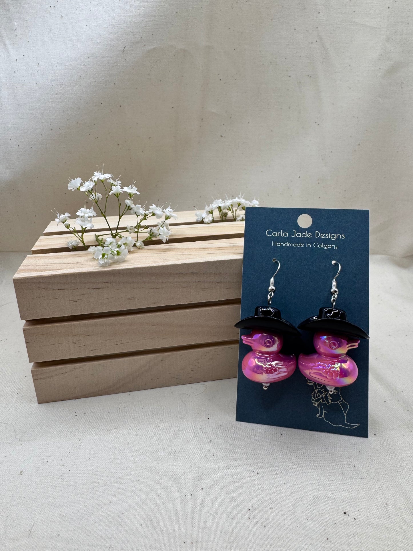 Howdy Duck Earrings - Black & Pink