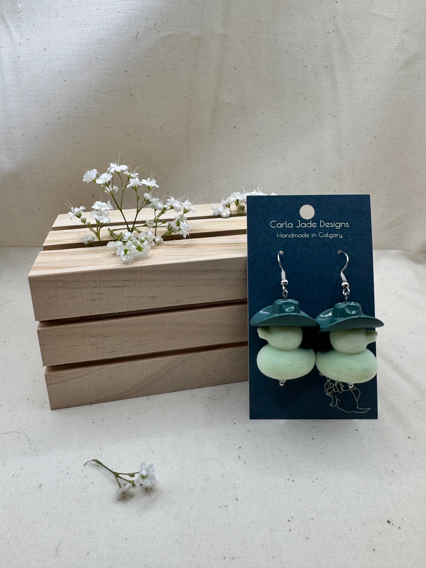Howdy Duck Earrings - Flocked - D Green