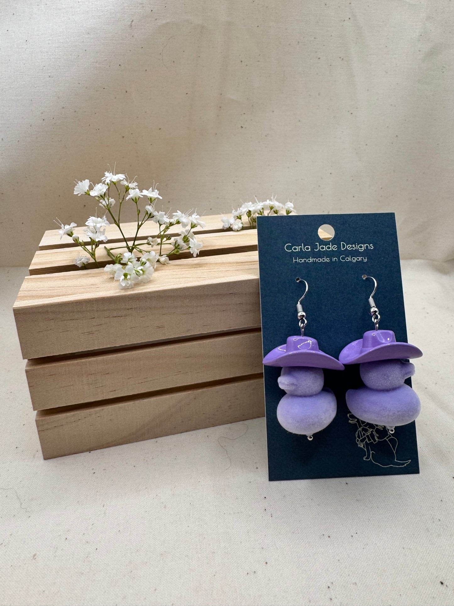 Howdy Duck Earrings - Flocked - Purple