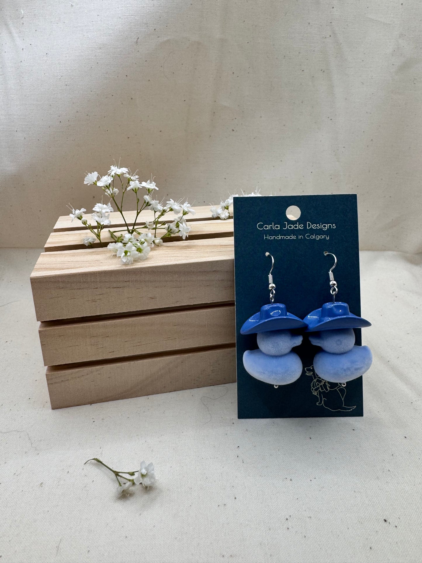 Howdy Duck Earrings - Flocked - Blue