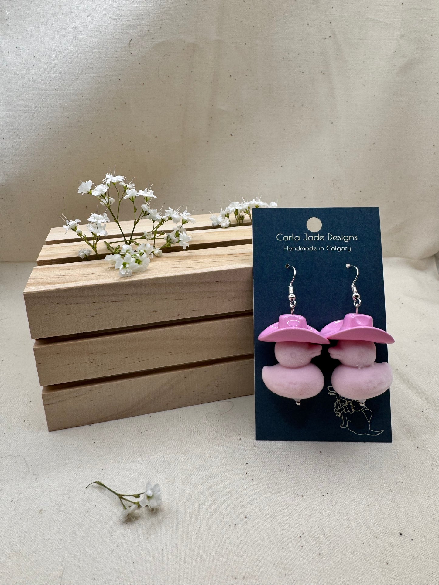Howdy Duck Earrings - Flocked - L Pink