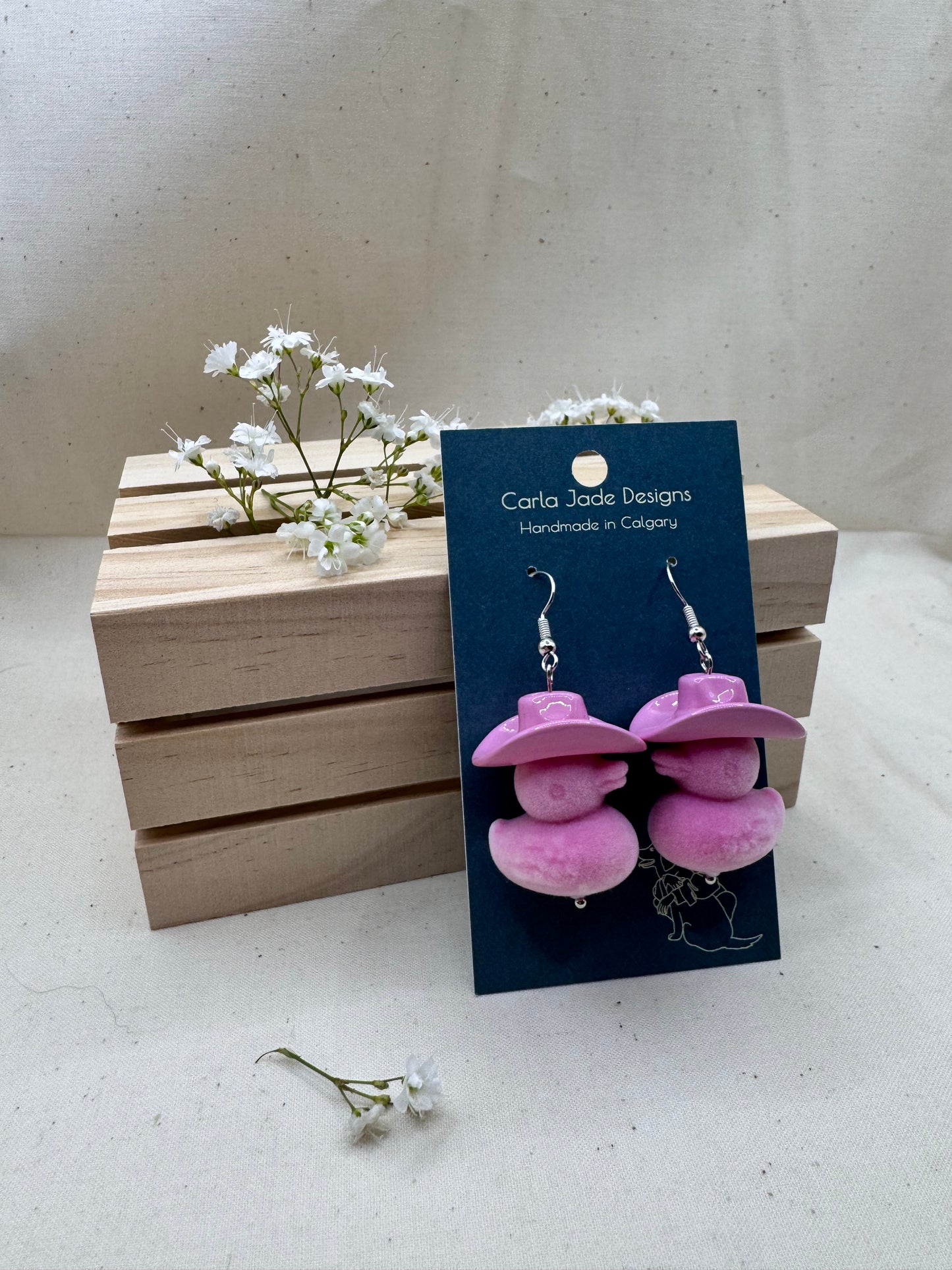 Howdy Duck Earrings - Flocked - D Pink