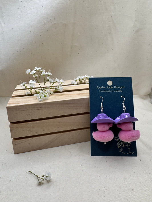 Howdy Duck Earrings - Flocked - Purple & D Pink
