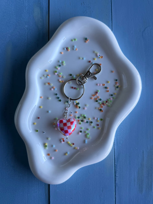 Key Ring - Heart - Red Checkered