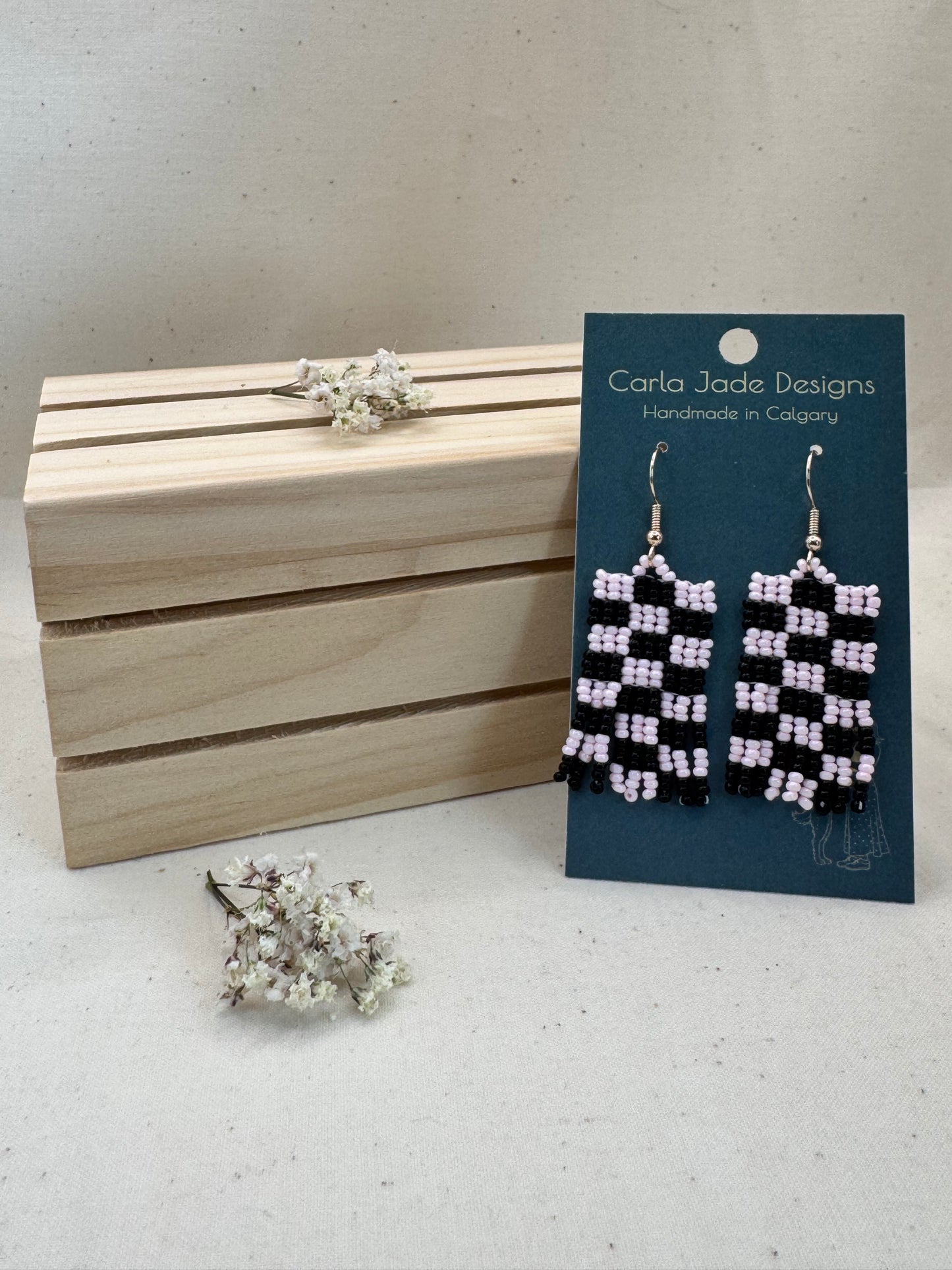 Checkered Earrings - Pink & Black