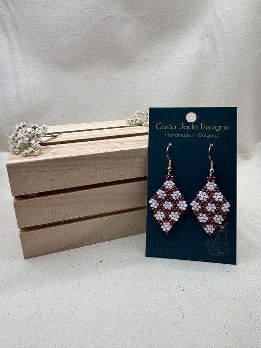 Flower Diamond Earrings - Maroon, White and Pink