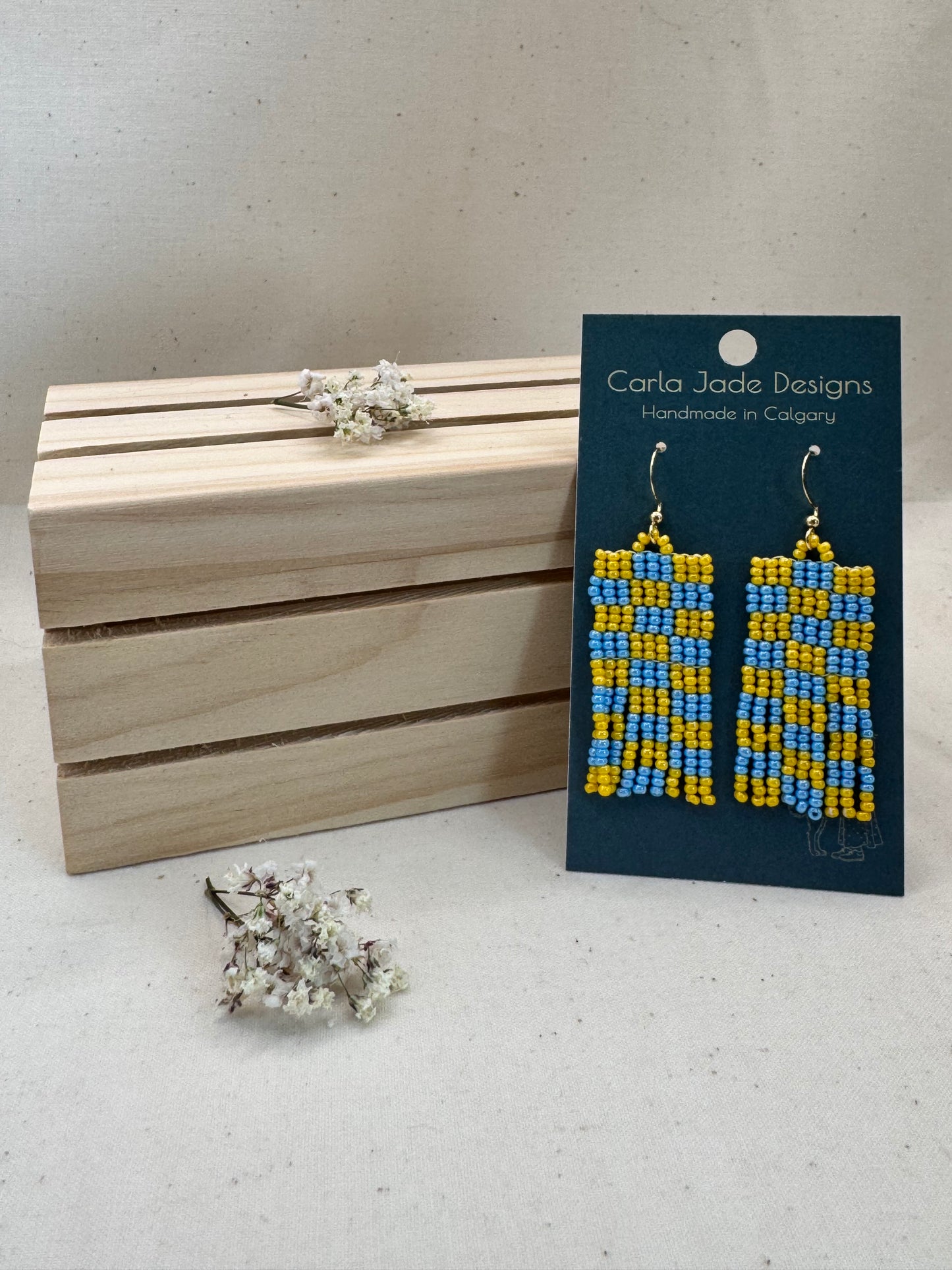 Checkered Earrings - Blue & Yellow