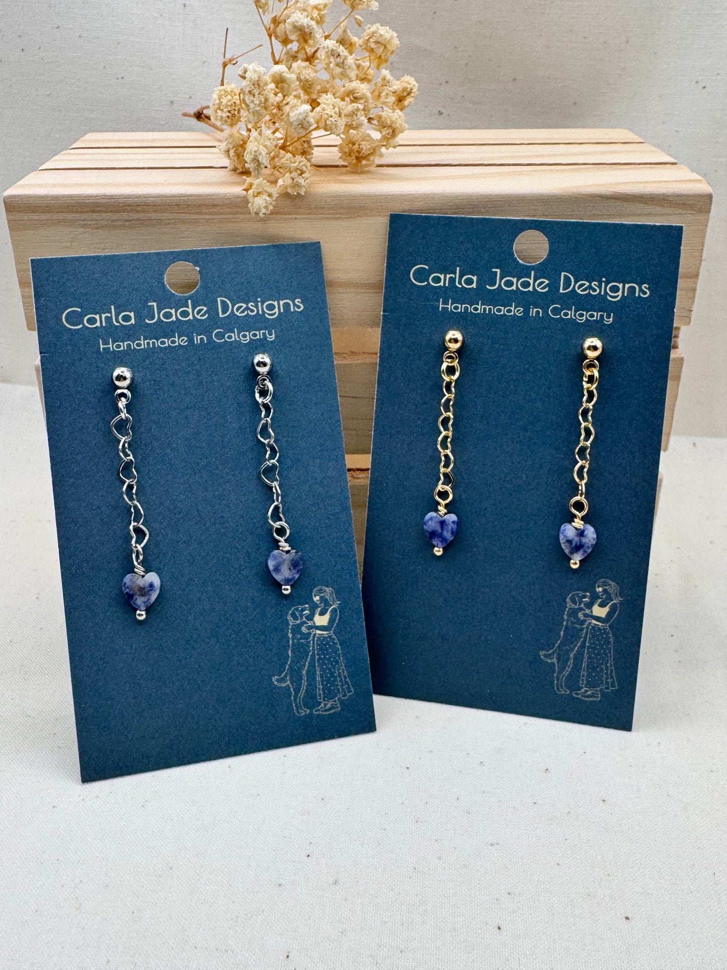 Attached Earrings - Denim Hearts