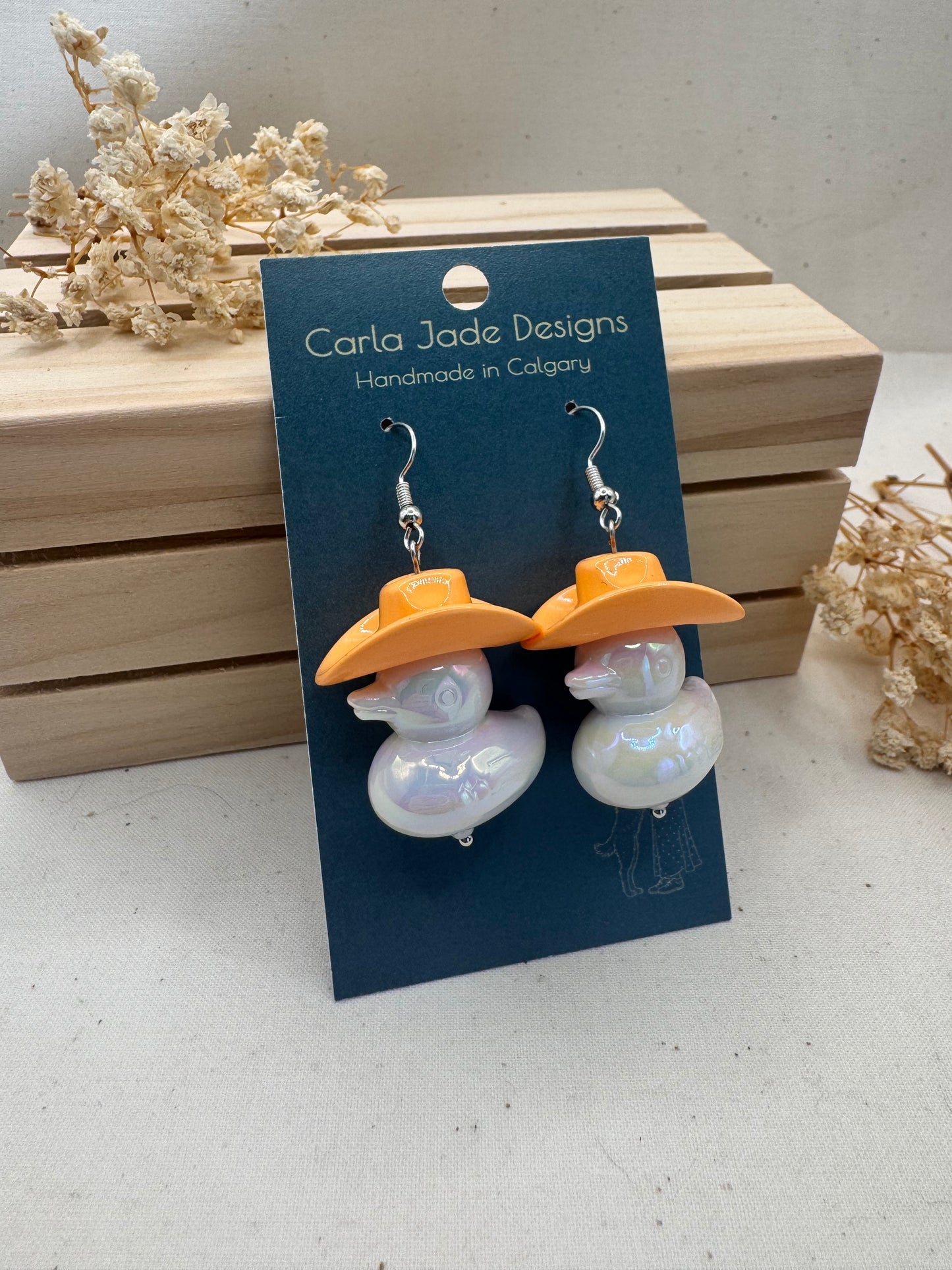 Howdy Duck Earrings - Orange & White