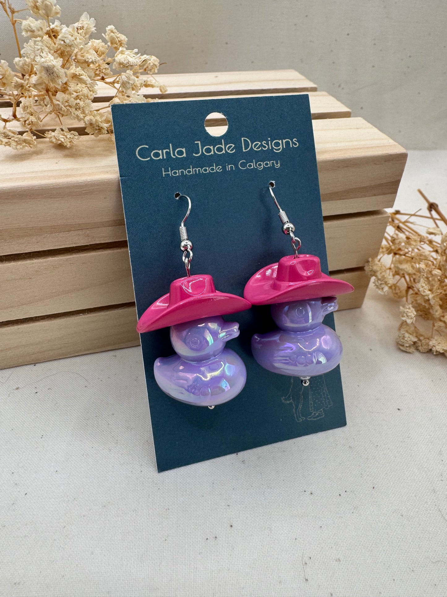Howdy Duck Earrings - Dark Pink & Purple