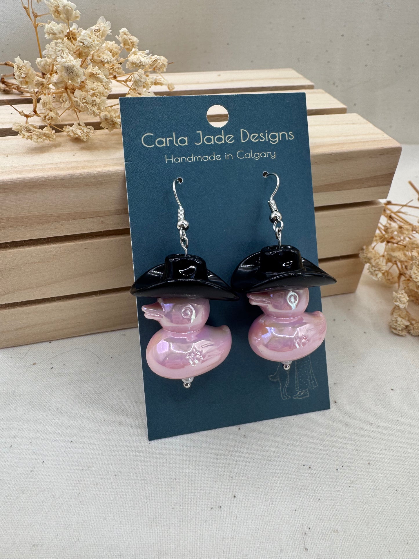 Howdy Duck Earrings - Black & Light Pink