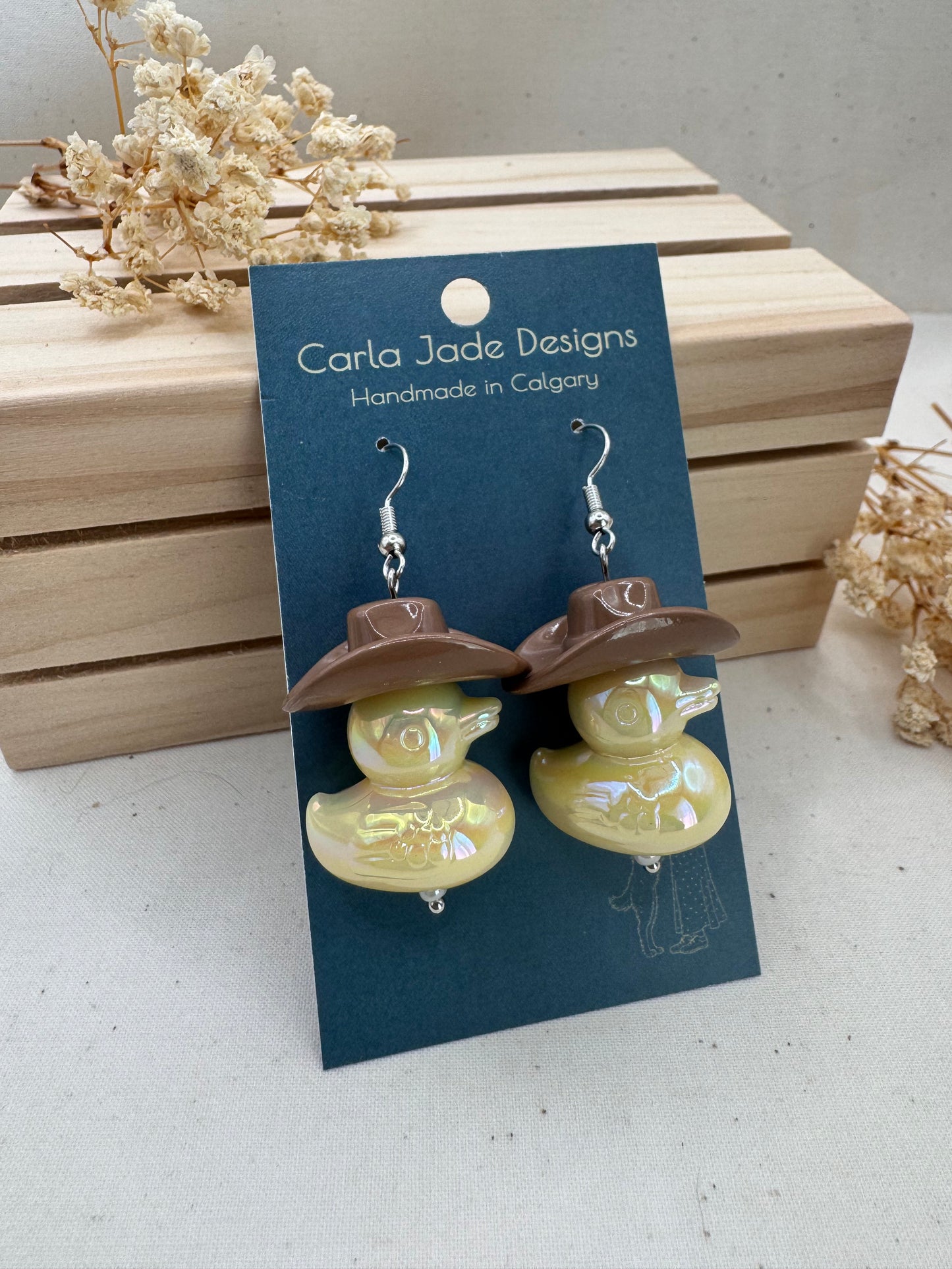 Howdy Duck Earrings - Brown & Yellow