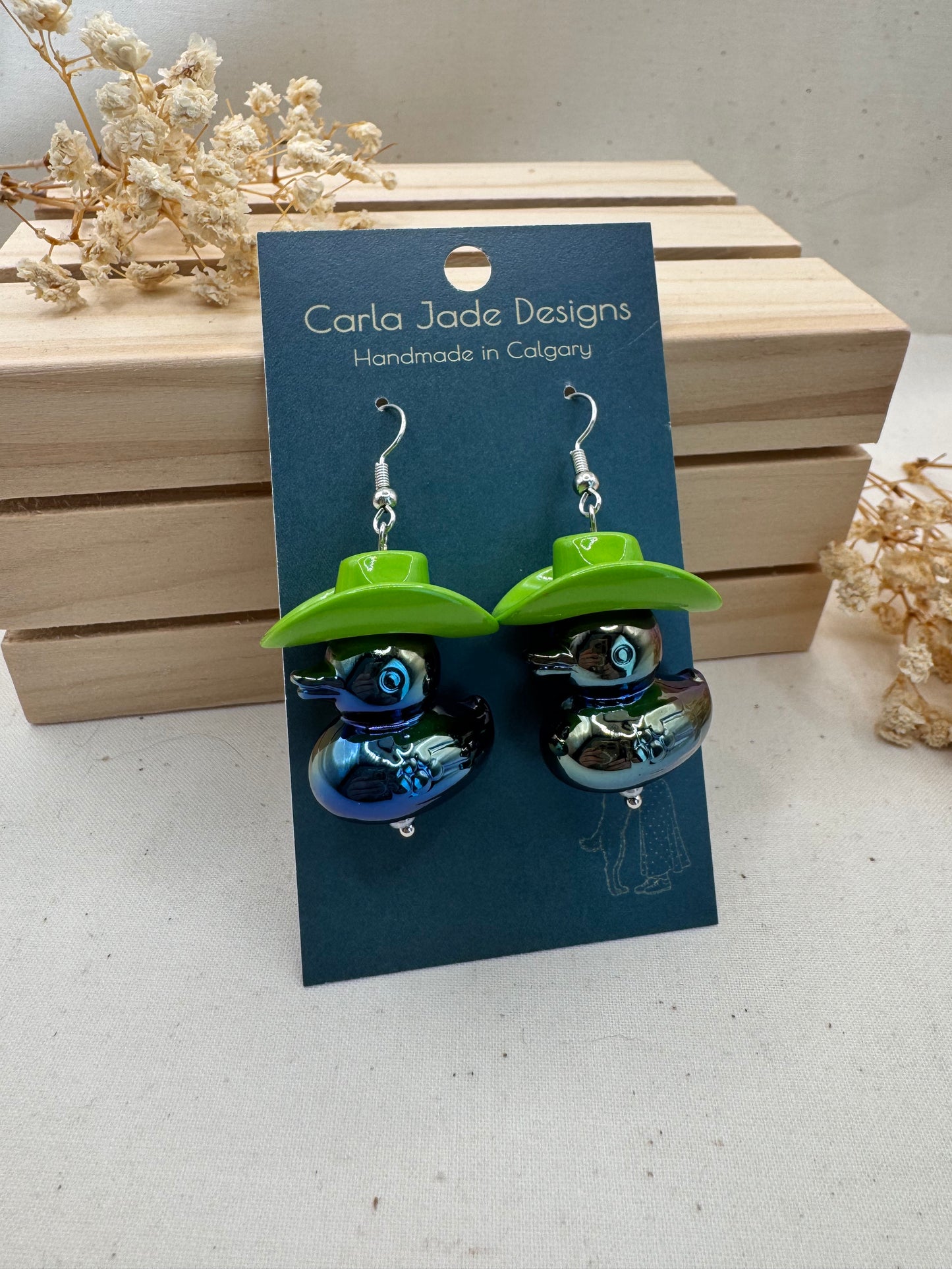 Howdy Duck Earrings - Lime Green & Black