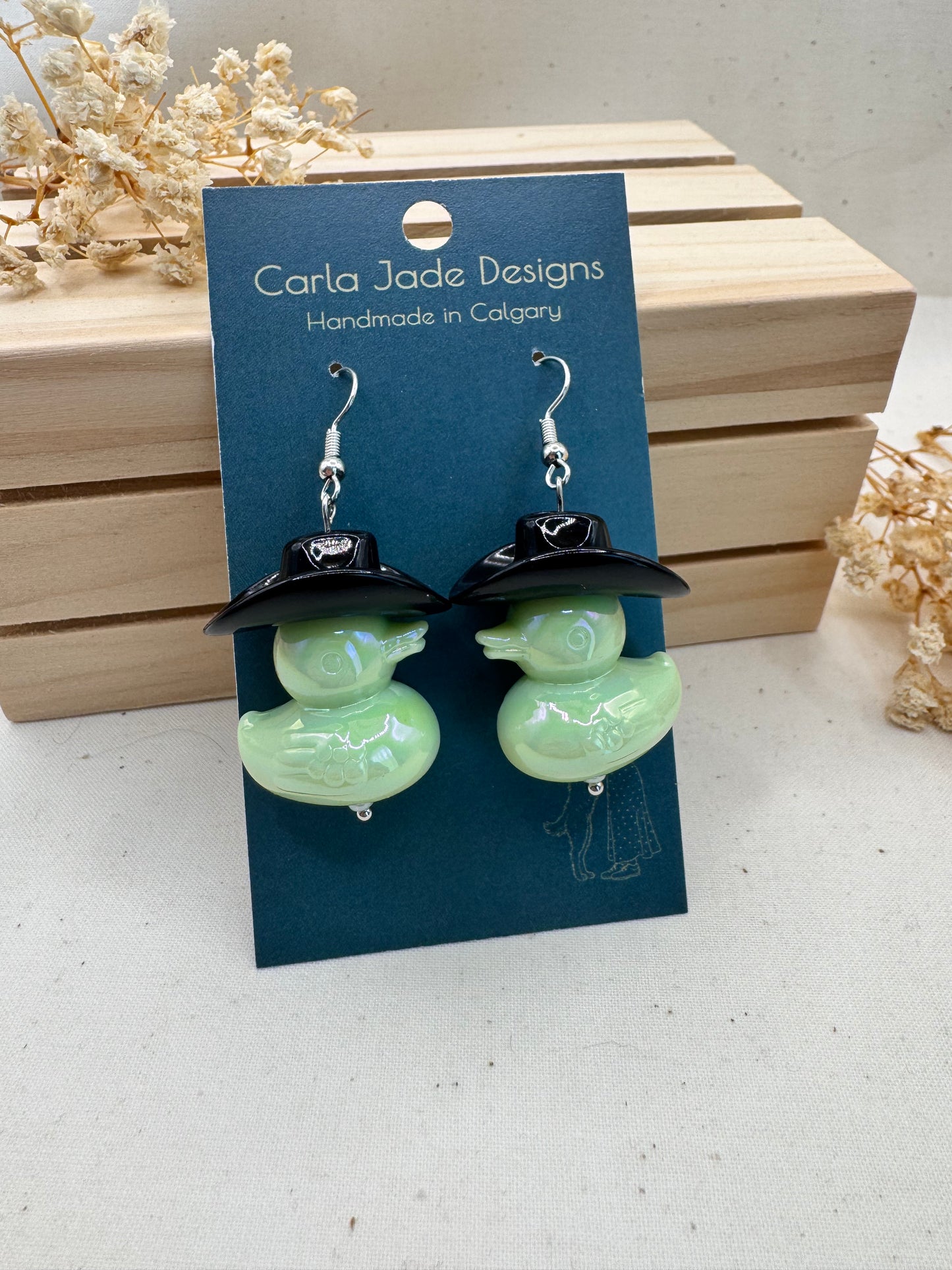 Howdy Duck Earrings - Black & Green