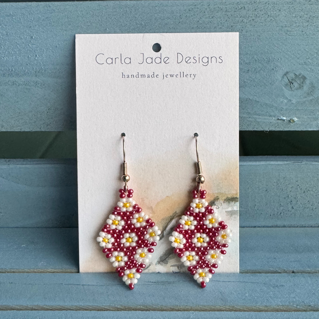 Flower Diamond Maroon, White and Yellow – Carla Jade Designs