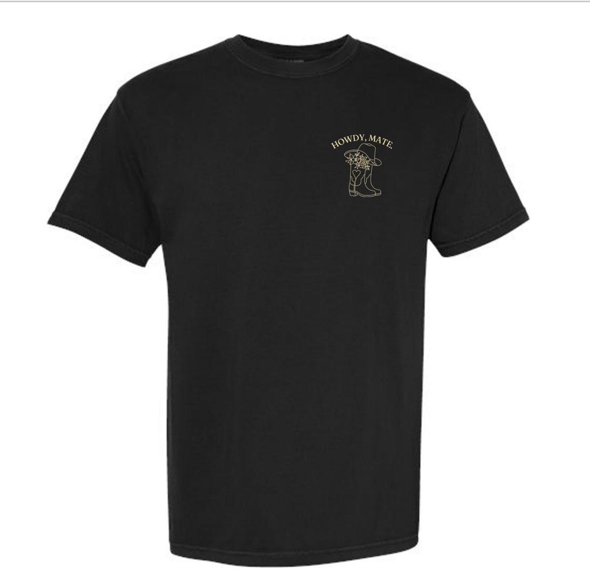 Howdy, Mate black Comfort Colors T-shirt mockup