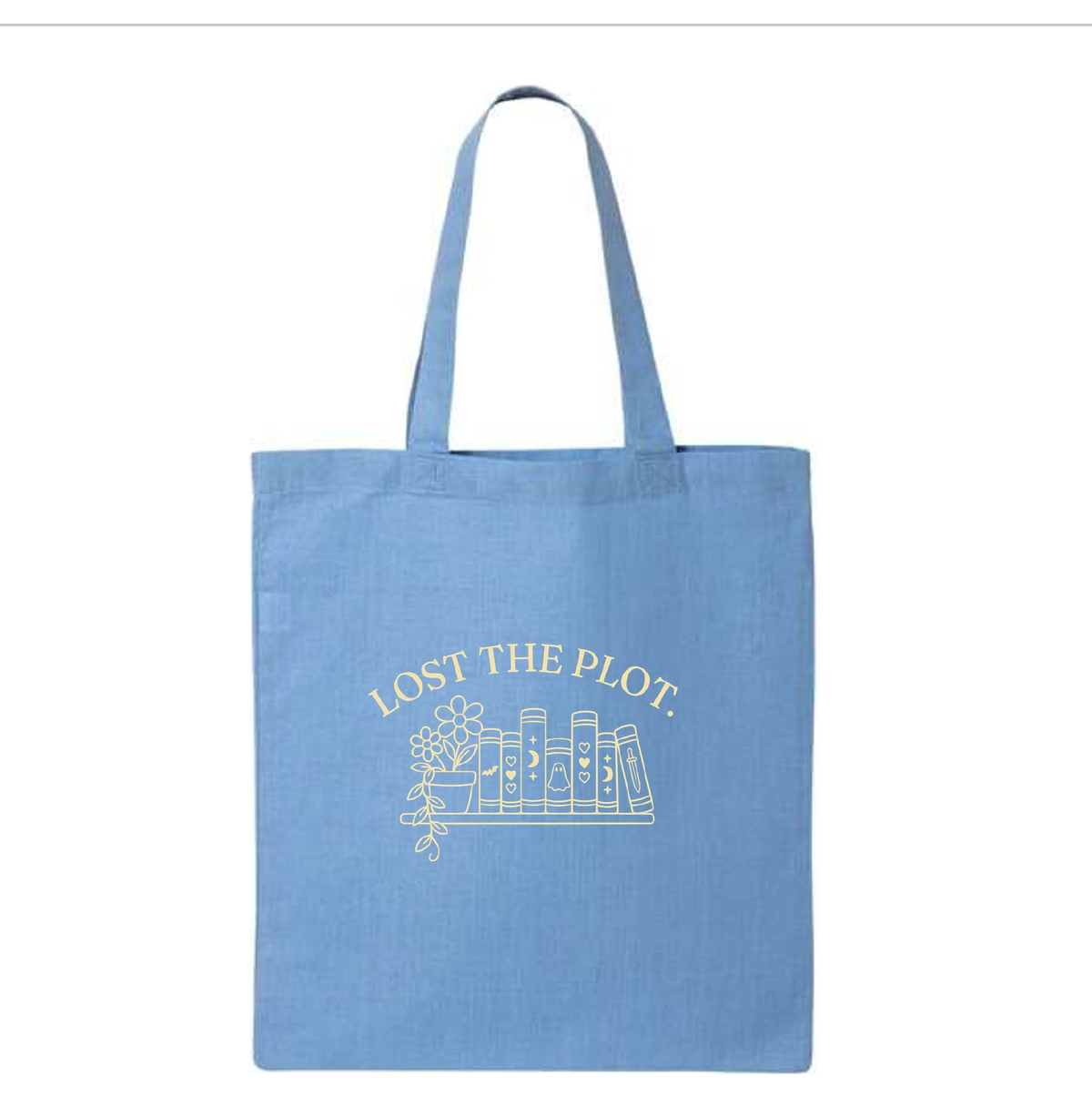 Lost the Plot Carolina blue small tote bag mockup