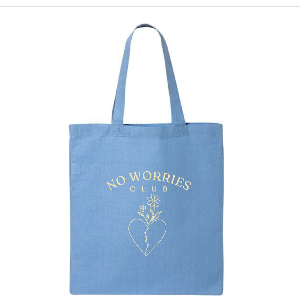 No Worries Club Carolina blue small tote bag mockup