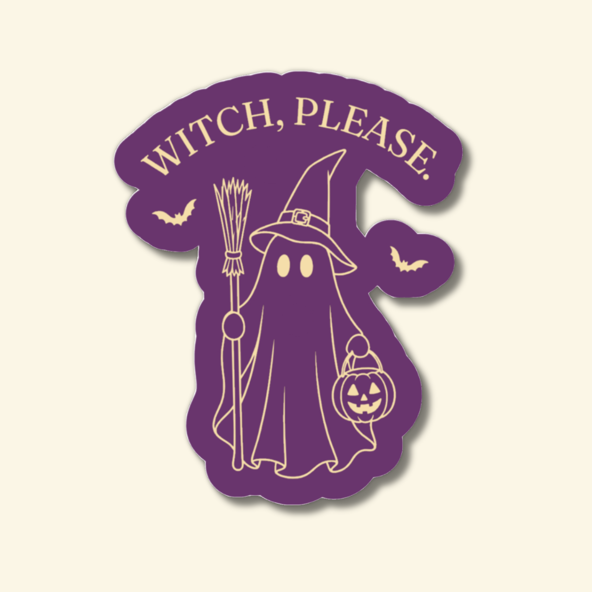 Witch Please ghost with broom and pumpkin sticker