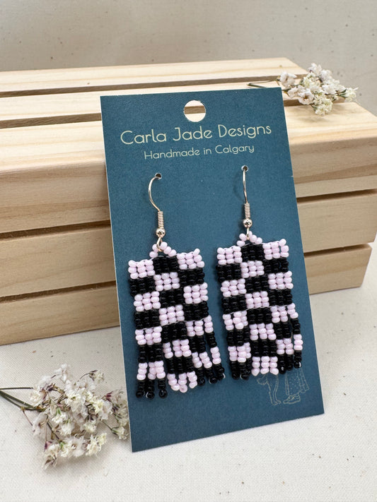 Checkered Earrings - Pink & Black